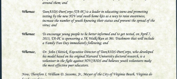 Mayor of VB Signs Proclamation for AIDS Awareness Day Mayor of VB Signs Proclamation for AIDS Awareness Day